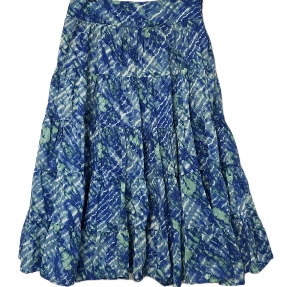 Jones New York Blue Tie Dye Cotton Maxi Skirt Broomstick Peasant Boho Size 14 - Picture 8 of 8